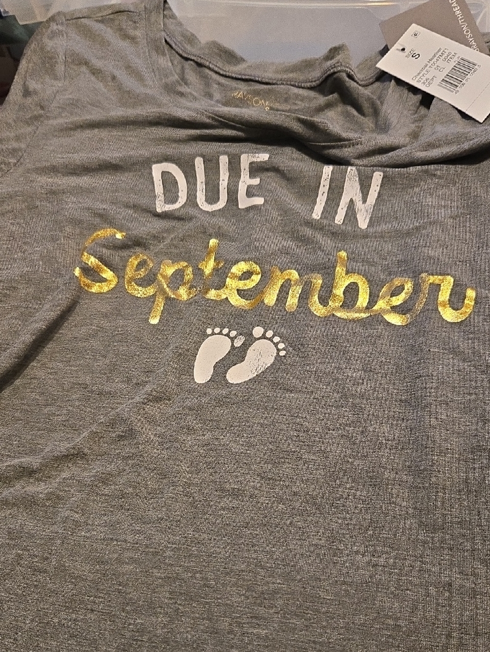 Grayson Threads Gray Short Sleeve Tee with Gold 'Due in September' Text